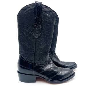 Cuadra Black Western‎ Boots Size 6 Eel Genuine Leather Block Heel